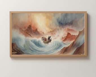 Frame TV Art Digital Download | Jesus Calms The Sea | Christian/Biblical Art | Painted Scene | Wallpaper
