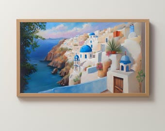 Frame TV Art Digital Download | Santorini | Greece | Painted Scene | Wallpaper
