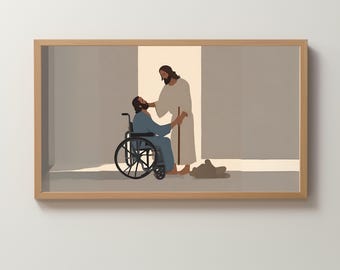 Frame TV Art Digital Download | Jesus & The Wheelchair | Disability/Handicapped/Disabled | Christian/Biblical Art | Minimalist | Wallpaper