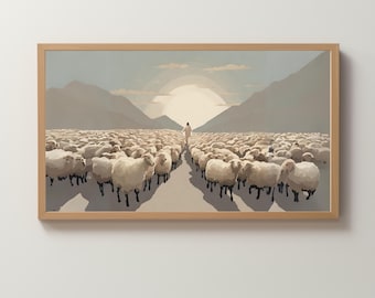 Frame TV Art Digital Download | Jesus Leaves 99 Sheep | The Good Shepherd | Christian/Biblical Art | Minimalist | Wallpaper