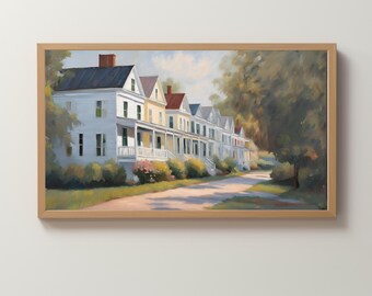 Frame TV Art Digital Download | Siding Row of Houses | Seaside | New England | Neighborhood | Wallpaper