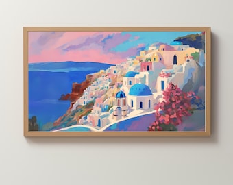 Frame TV Art Digital Download | Santorini | Greece | Colorful Painting | Wallpaper