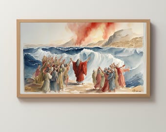 Frame TV Art Digital Download | Parting The Red Sea | Moses | Exodus | Christian/Biblical Art | Painted Scene | Wallpaper