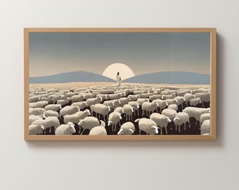 Frame TV Art Digital Download | Jesus Leaves 99 Sheep | Jesus The Good Shepherd | Christian/Biblical Art | Minimalist | Wallpaper