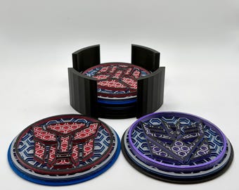 Transformers 3D Printed Coaster Set | Autobot and Decepticon Logo | Geeky Home Decor & Fan Gift