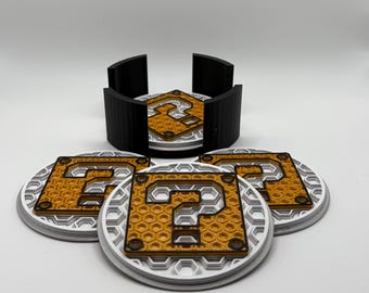 3D Printed Super Mario Question Block Coaster Set: Geeky Gamer Decor