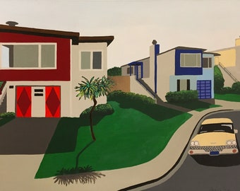 Mid-Century Modern Homes und '59 Ford, Daly City, CA (Druck)