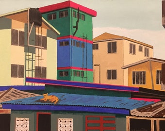 Cat on Tin Roof, Mombasa, Kenya (print)