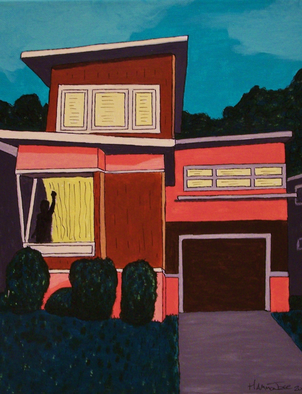 Daly City MidCentury Modern Homes and '59 Ford CA original Painting