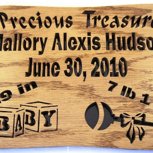 Scroll saw cut &quot;Precious Treasure&quot; personalized baby plaque OOAK