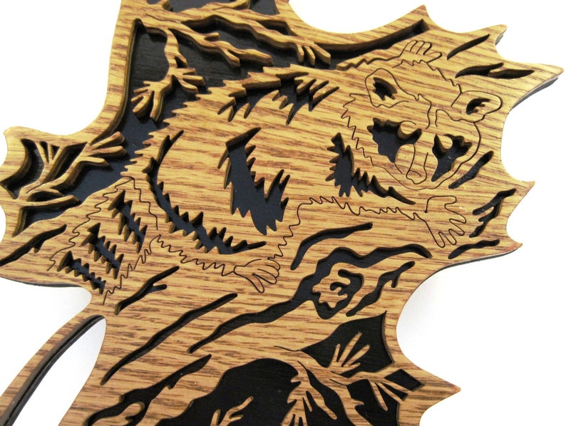 Raccoon in a Black Leaf Scroll Saw Cut Etsy