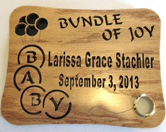 Scroll saw cut "Bundle of Joy" baby wooden wall plaque