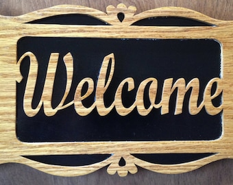 Welcome sign scroll saw cut, fretwork, wall hanging, home decor, woodworking