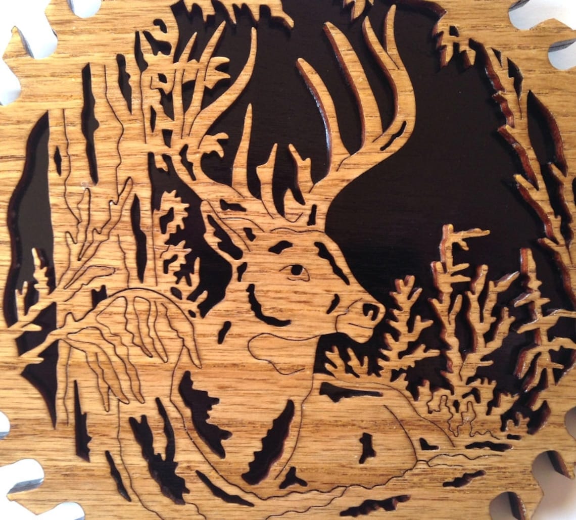 Buck Deer Laying in the Woods Scroll Saw Cut, Handmade, Fretwork, Wall Hanging Etsy