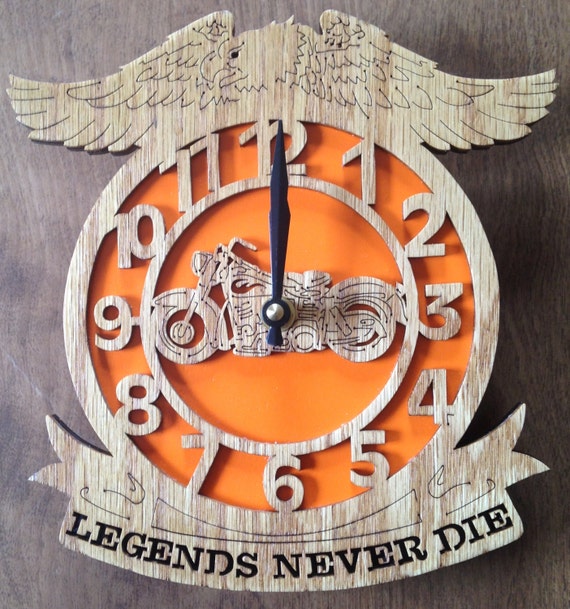 Motorcycle clock scroll saw cut wooden art woodworking | Etsy