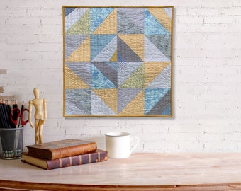 Mid Century Art “Pinnacles”, 1/2 square triangle Fiber Art Mini Abstract Wall Quilt, Mid Century Modern, Quilted wall hanging, One of a Kind