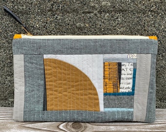 Camp Sierra, Medium Zip Pouch, Mid Century Modern, Abstract Art, textile quilted bag, boho style clutch accessory