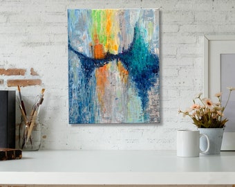 Ice Flow, 16x20 Acrylic Painting,  abstract playful style on stretched canvas, Modern Art Mid Century design Original