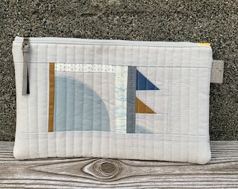 Camp Sierra, Medium Zip Pouch, Mid Century Modern, Abstract Art, retro textile quilted bag, boho style clutch handbag