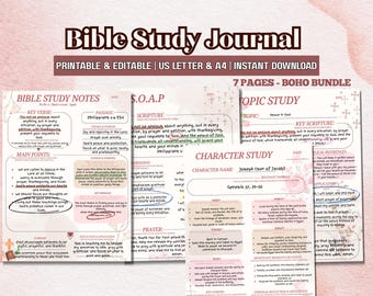 Bible Study Journal Printable, Digital Bible Study Notes for Women | Faith Planner PDF, Scripture Study Template, Christian Devotional Guide