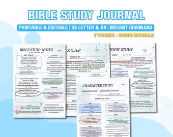 Bible Study Journal Printable, Digital Bible Study Notes for Women | Faith Planner PDF, Scripture Study Template, Canva Editable