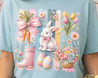 Watercolor Easter Bunny PNG Clipart, Spring Floral Design (Digital Download)