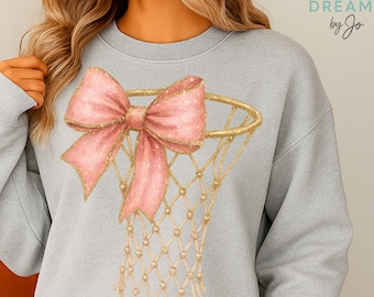 Coquette Basketball Bow PNG – Pink Glitter Hoop Clipart (Digital Download)