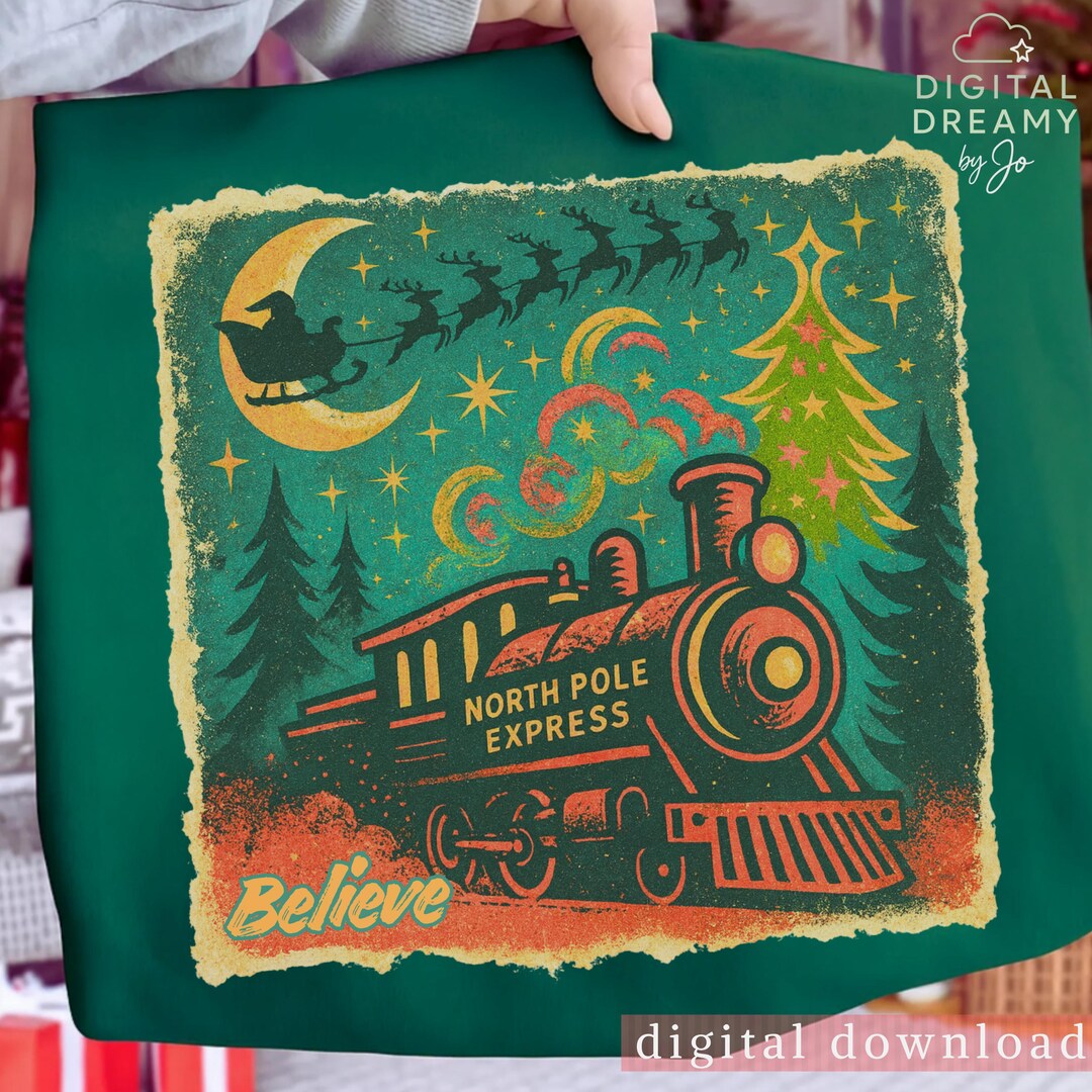 Vintage North Pole Express Christmas Train Sublimation Design PNG ...