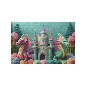 1,000 Piece Jigsaw Puzzle | Yarn Art Castle and Dragon Design | Dragon Puzzle | Fantasy Puzzle | 20"x30"