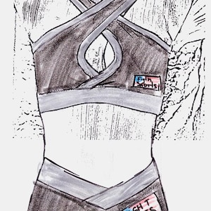 Specialbeställning: Boxningsuniformer Parti, Nyckelhålstopp + "V"-skurna Cheeky Shorts Svarta + Grå med Broderad Patch