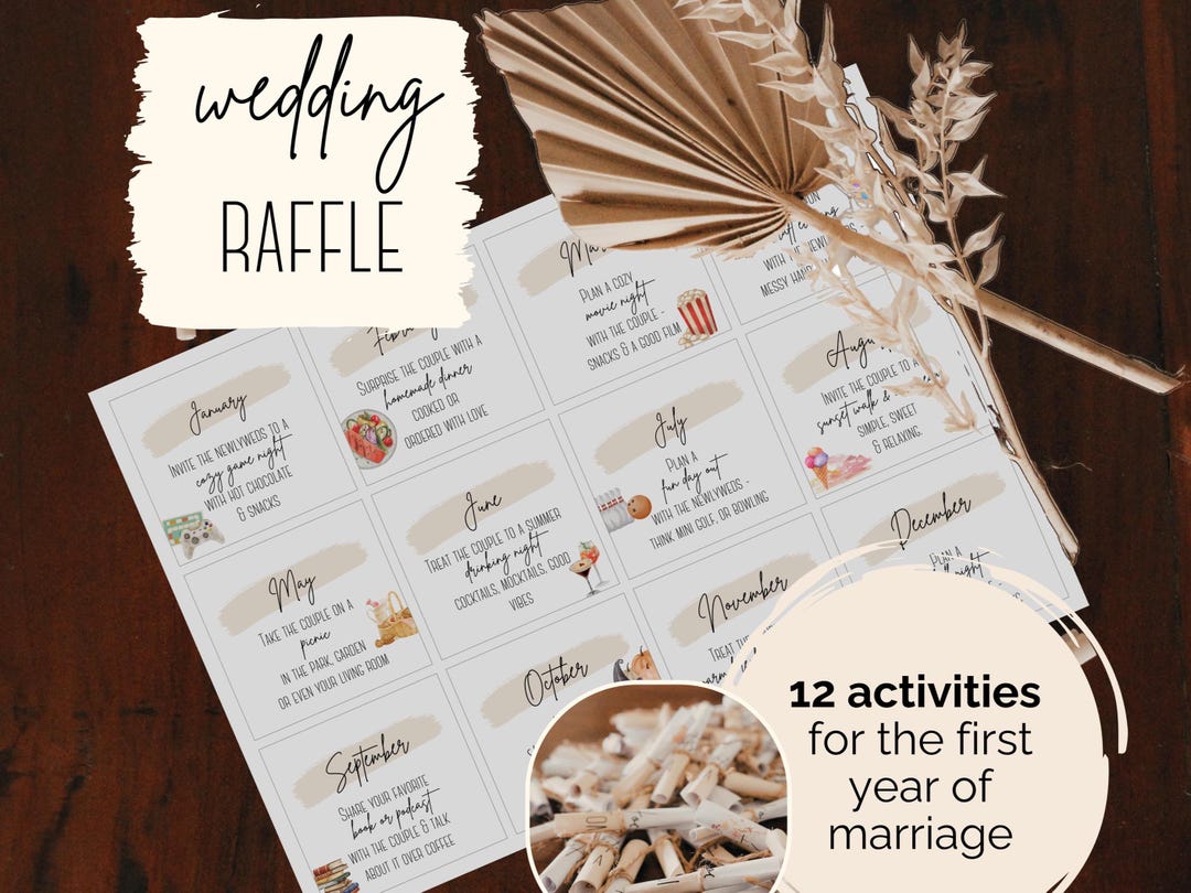 Wedding Appointment Raffle Tickets Wedding Prize Cards Printable Raffle With Activities for First 12 ...