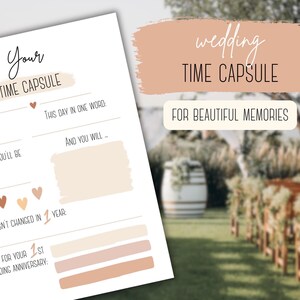 Cápsula del tiempo de boda, juego de boda imprimible, descarga instantánea, regalo de boda, regalo del 1.º al 10.º aniversario, recuerdos de los invitados