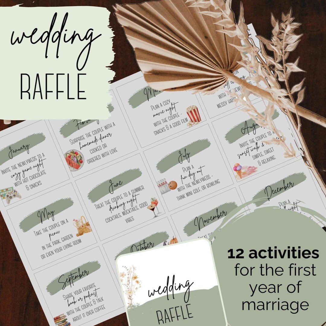 Wedding Appointment Raffle Tickets Wedding Raffle Game, 12-month Activity Cards (digital Download) - Etsy