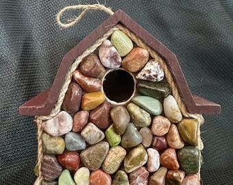 Barn Shaped Birdhouse made with Lake Superior Polished Stones