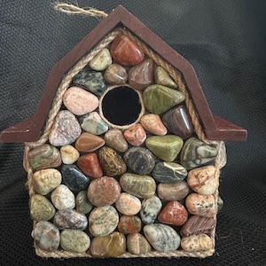 Barn Shaped Bird House made with Lake Superior Polished Stones