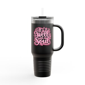 Inspirational Christian Insulated Travel Mug 40oz in 2 Vibrant Colors Religious Coffee Cup Large Tea Tumbler Religious Christian Mug Gift
