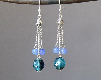 Teal and Blue Chain Tassel  Earrings, Day on Yaht