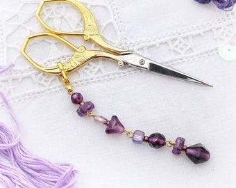 Purple Scissors Fob Scissors Keeper   Czech Beads