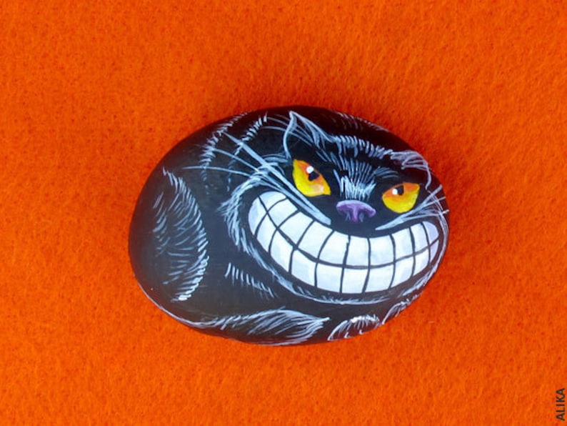 Halloween Black Cat Hand Painted rock Painted stone decoration image 1
