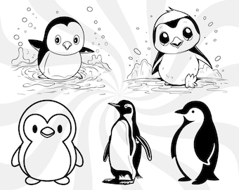 Cute Penguin Svg, Penguin Svg Bundle, Penguin Silhouette, Penguin Outline, Penguin Vector, Penguin Clipart, Penguin Png, Penguin Cut Files