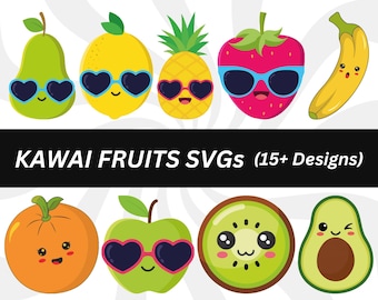 Kawaii Fruit Svg, Cartoon Fruit Svg, Fruit Svg, kawaii Fruit Clipart, Cute Fruits Svg, Kawaii Fruit Png, Fruits Clipart, Fruit Cut Files