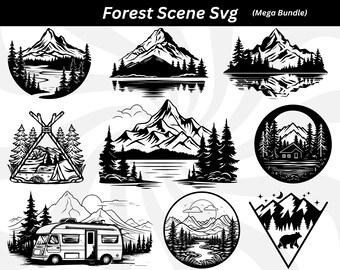 Paquete SVG de paisaje forestal: Diseños para acampar y actividades al aire libre (descarga digital)