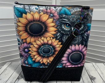 Owl Crossbody Bag Owl And Sunflowers Shoulder Bag Sunflower Tote Bag Mandala Bag Ready To Ship