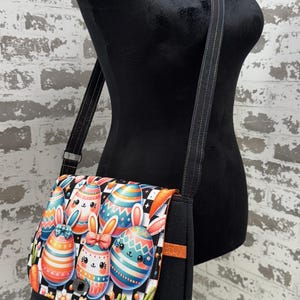 Easter Bunny Messenger Bag For Women - Small Ethnic Print Crossbody Bag, Adjustable Strap, Zipper Pockets