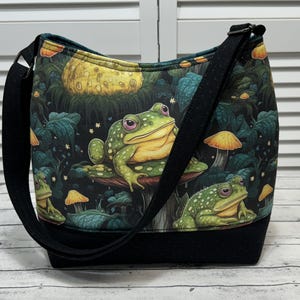 Frog Crossbody Bag Swamp Creature Shoulder Bag Frog Lovers Tote Bag Green and Black Tote Bag Ready To Ship