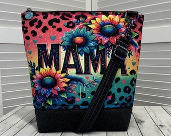 Floral Mama Crossbody Bag Rainbow Leopard Print Shoulder Bag Rainbow Flower Tote Bag Mom Tote Bag Ready To Ship