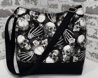 Skulls Crossbody Bag Gothic Skull Shoulder Bag Biker Skull Tote Bag Grave Yard Tote Bag Fear Factory Hobo Bag Ready To Ship