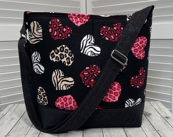 Animal Print Hearts Shoulder Bag Valentines Crossbody Bag Utility Crossbody Bag  Ready To Ship