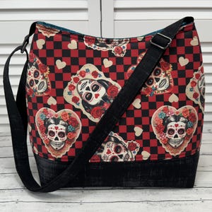 Day of the dead Sling Bag - Red, Black & White Day of the Dead Purse Skull Skeleton Shaped Crossbody Bag  main image 2