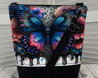 Rainbow Butterfly Crossbody Bag Pink and Blue Shoulder Bag Butterfly Tote Bag Ready To Ship
